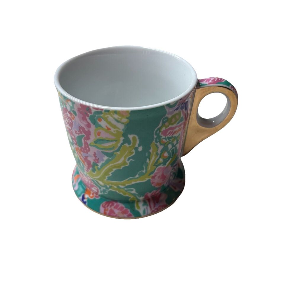 Lilly Pulitzer Plumera Pink Teal Tropical Ceramic Coffee Tea Mug Cup